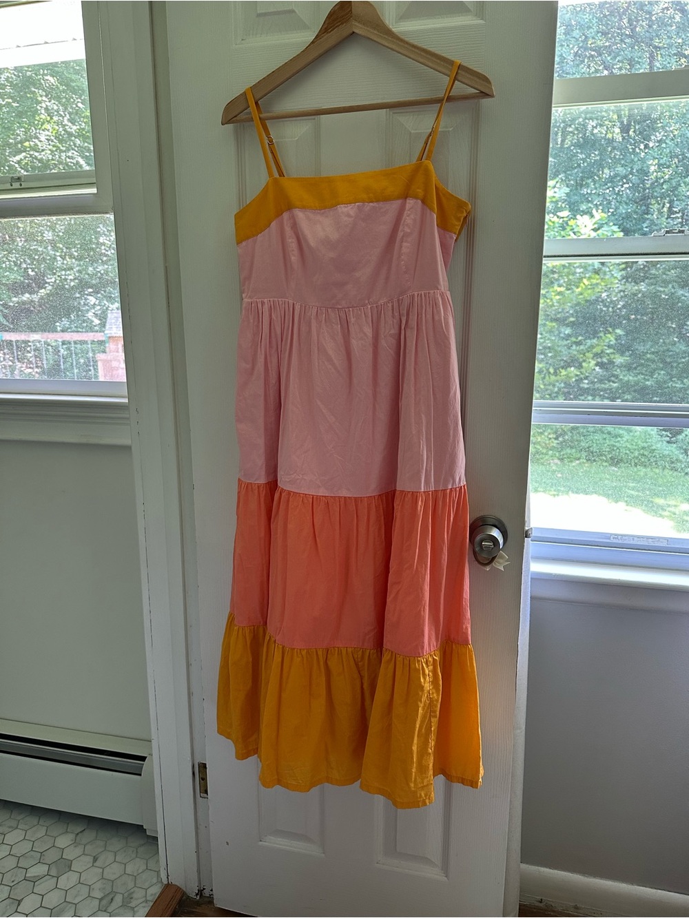 J. Crew Pink, Coral and Yellow Tiered Sundress